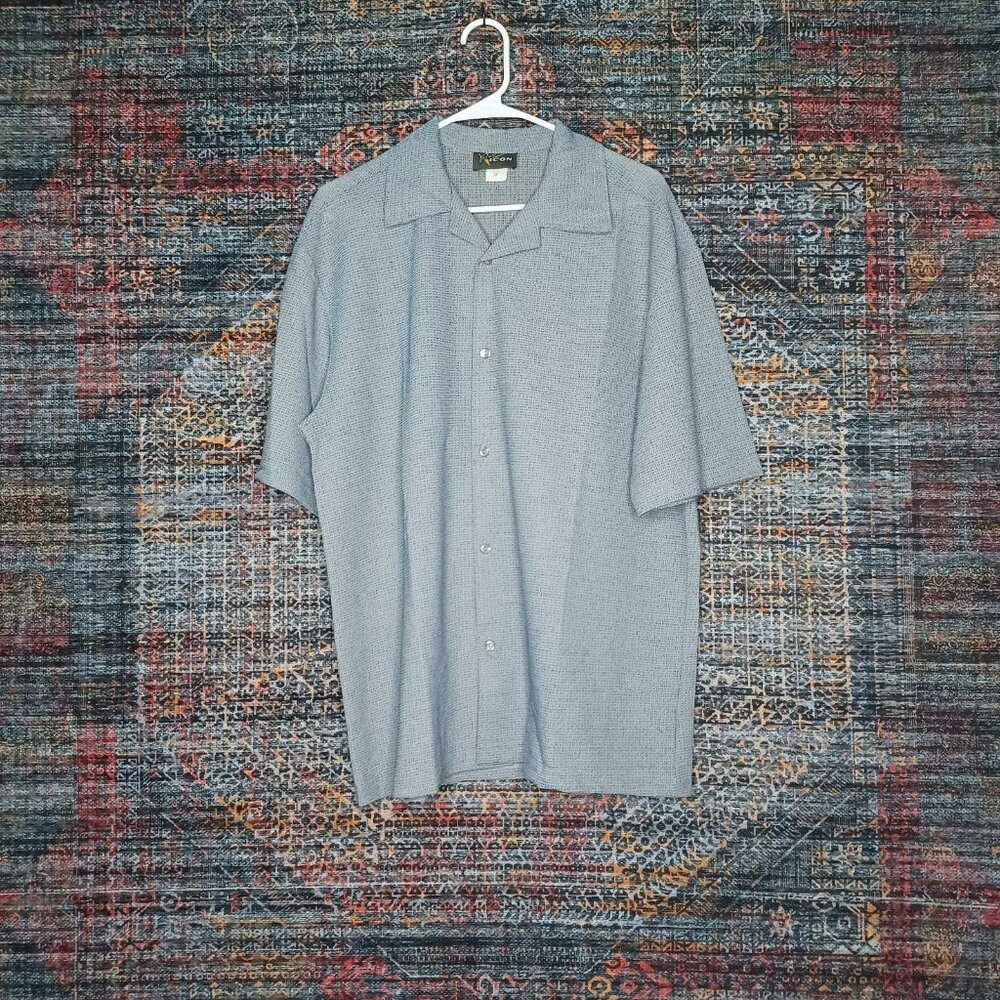Vintage Y2K Pop Icon mens gray blue glitter rave disco button shirt XL USA